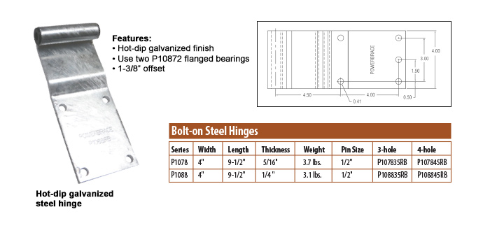 bolt on metal hinge measurements
