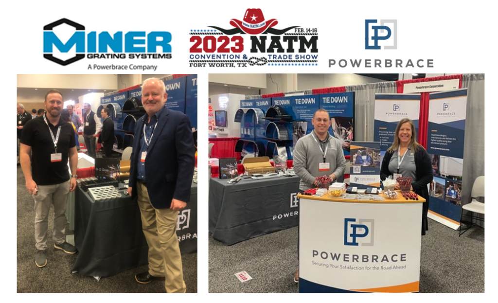 2 photos of powerbrace team members at a tradeshow